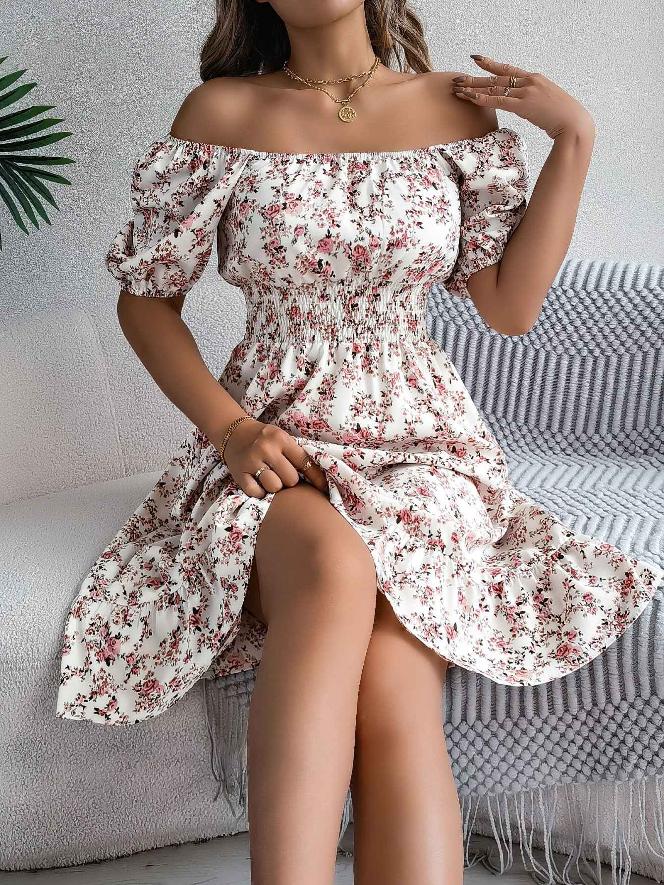 Floral square collar dress