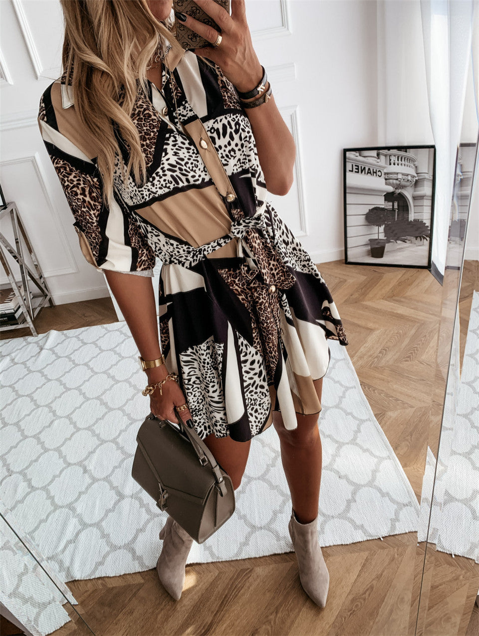 Women’s Floral Print Summer Dress shown front-on on model — Fifi London Summer collection