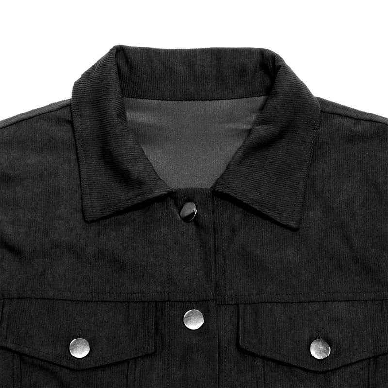 Women's Corduroy Long Sleeve Jacket - Casual Button-Up Coat With Flap Pockets, Fall & Spring Fashion Outerwear - FIFI LONDON