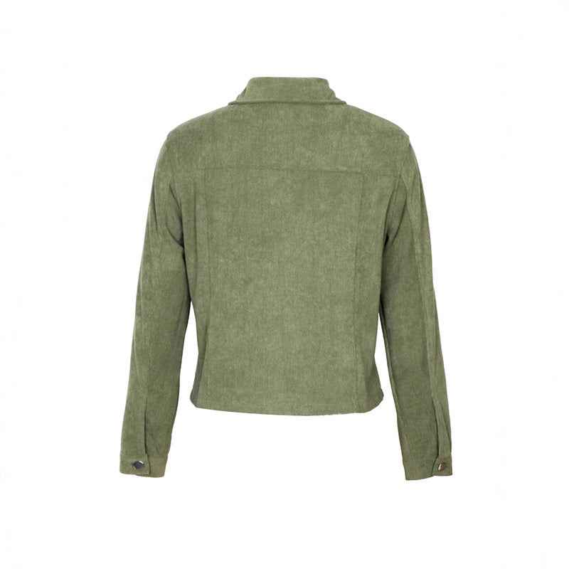 Women's Corduroy Long Sleeve Jacket - Casual Button-Up Coat With Flap Pockets, Fall & Spring Fashion Outerwear - FIFI LONDON