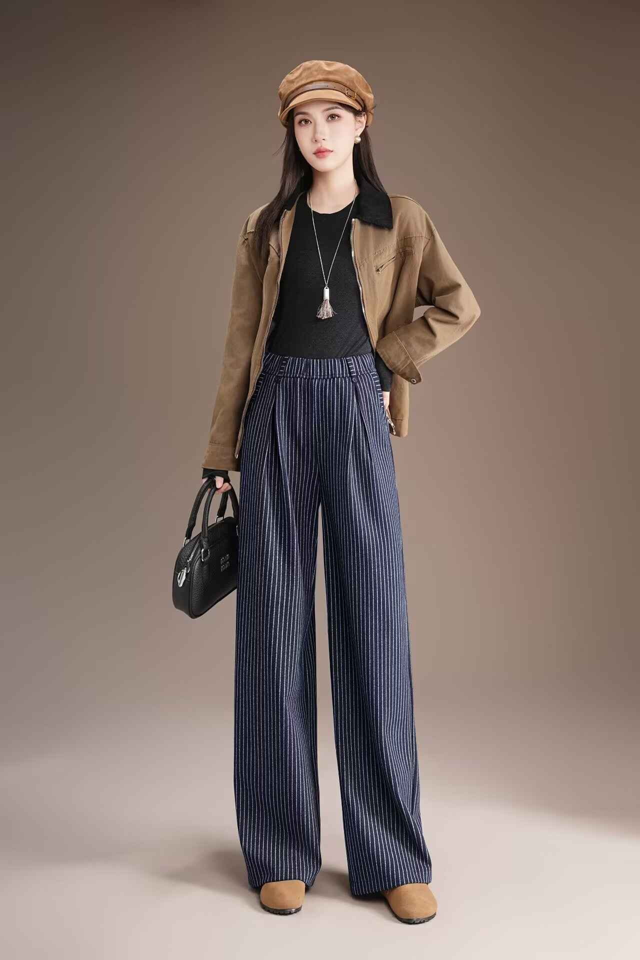 Women’s Loose Fashion Slimming Draping Straight Pants shown front-on on model — Fifi London Spring collection