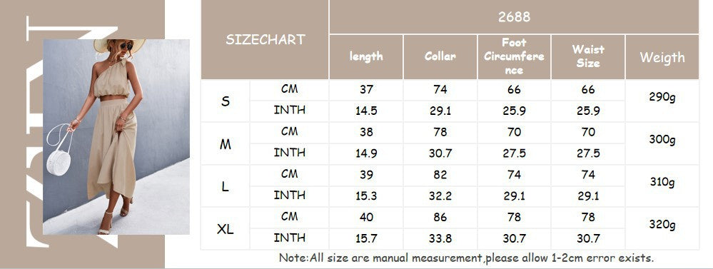 Sexy Oblique Shoulder Lace-up Vest Slit Midi Skirt Suit