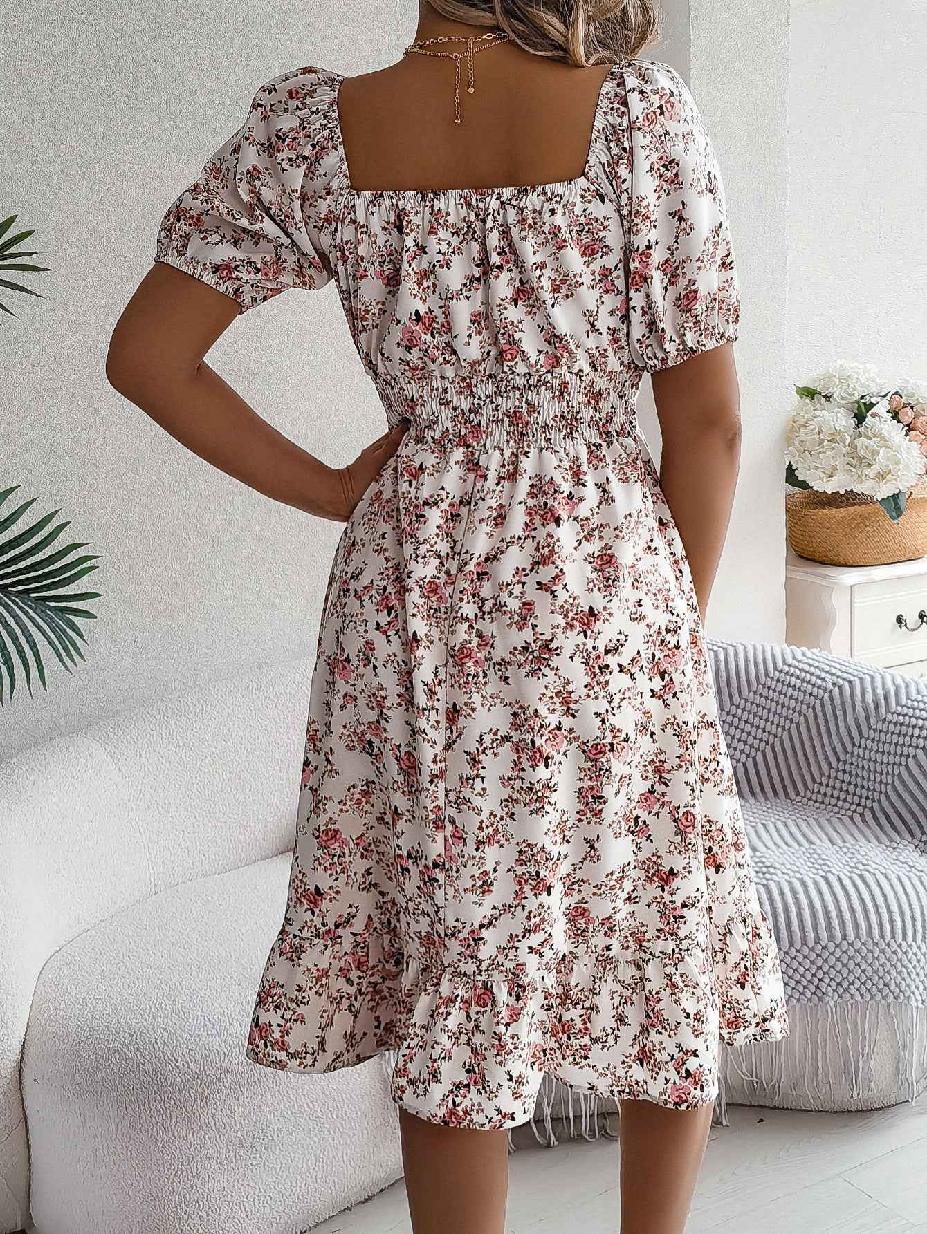 Floral Print Square Collar Dress Summer Fashion Ruffles Dresses Women's Clothing - FIFI LONDON