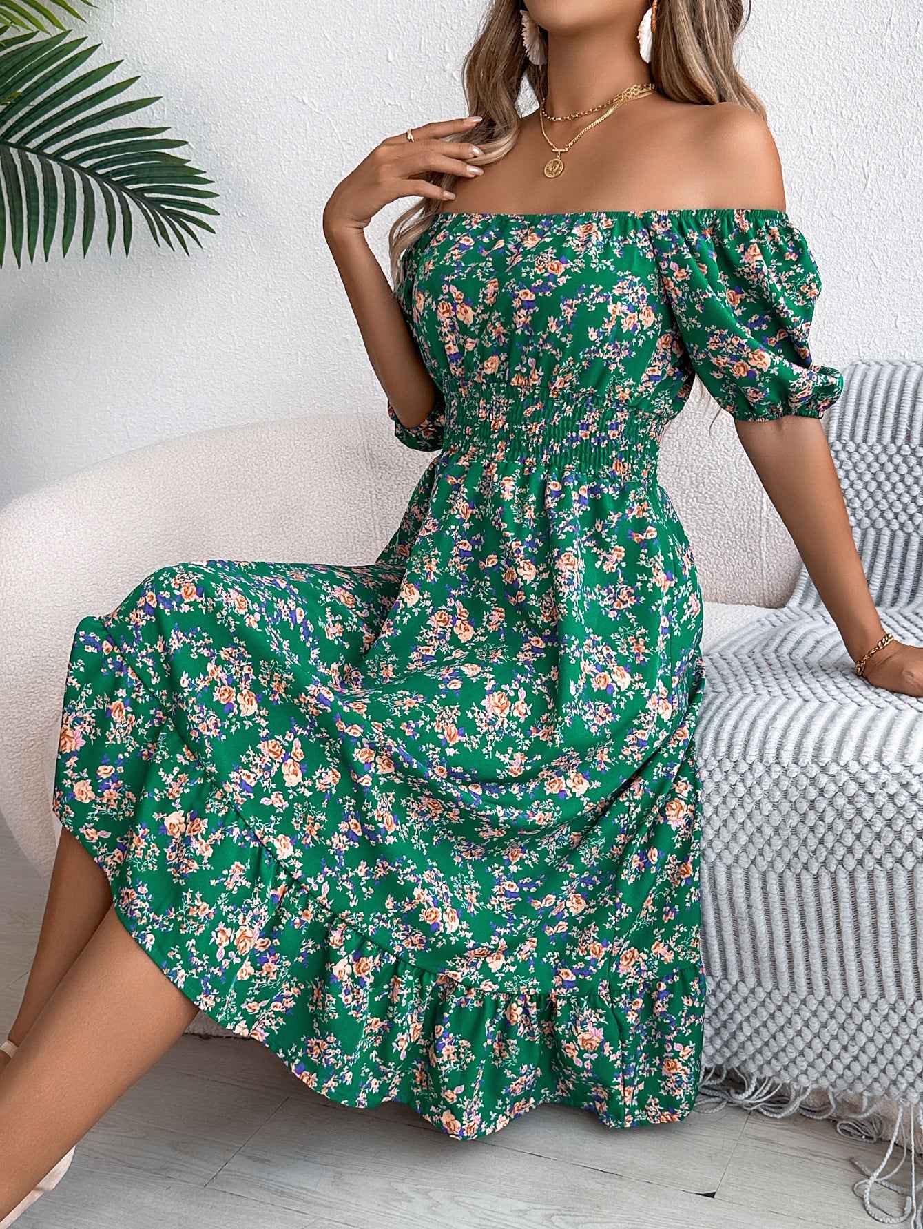 Floral square collar dress