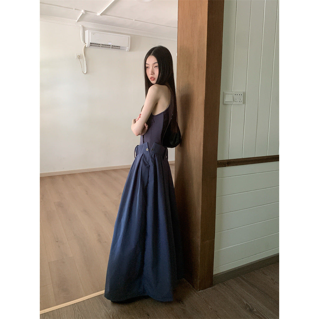 Women's long patchwork dress styled for elegant everyday wear, full-length view