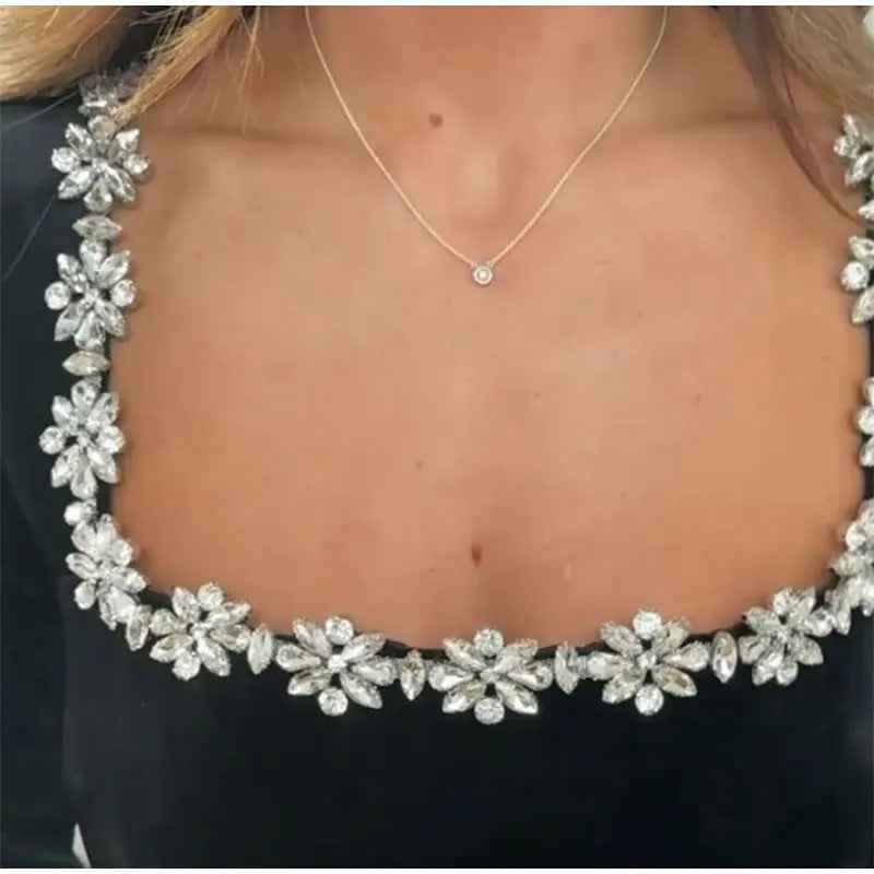 Elegant Square Neck Long-sleeved Dress With Flowers Rhinestone Design Fashion A-line Short Dresses Spring Clothing For Women - FIFI LONDON