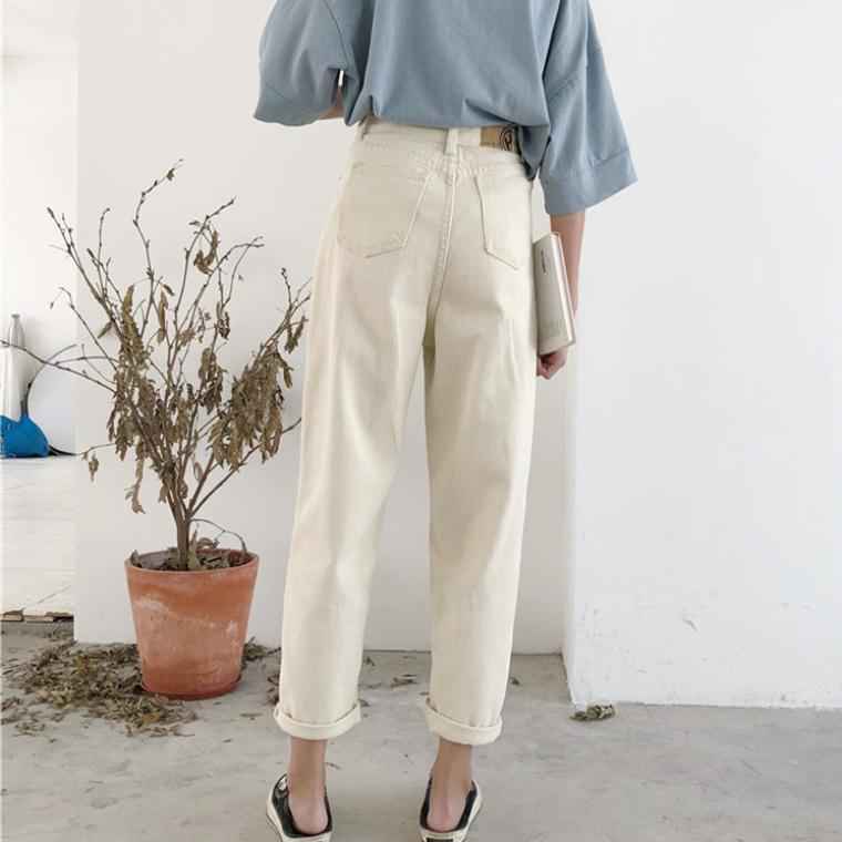 Cropped Jeans Female High-waisted All-match Casual Curling Straight Leg Pants shown front-on on model — Fifi London Summer collection