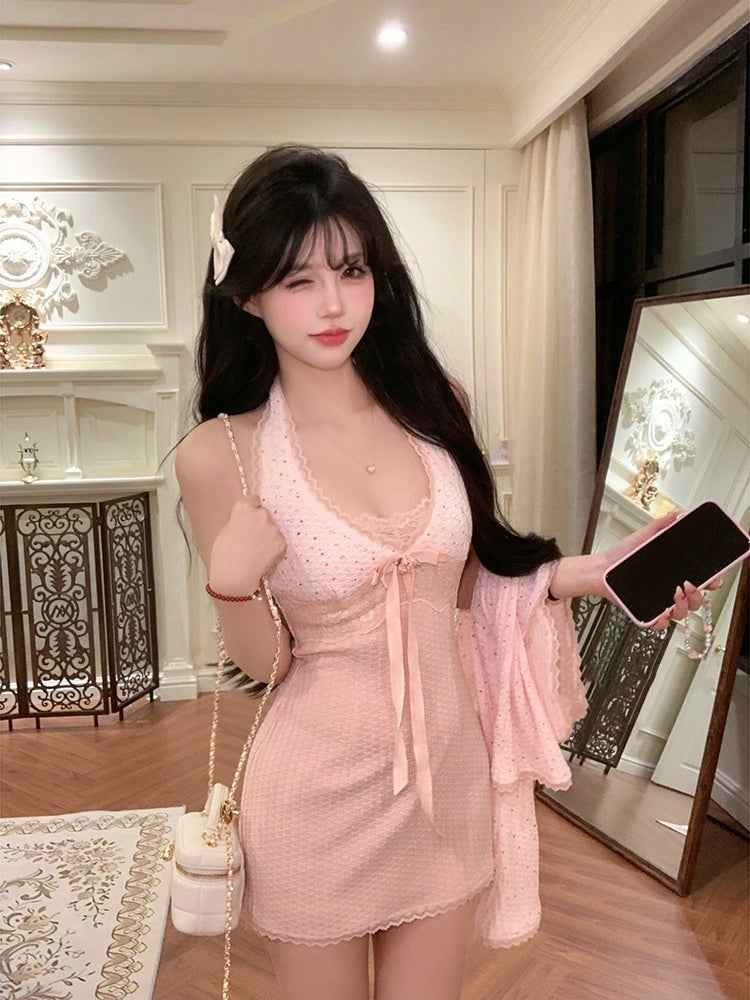 Women’s Slim Fit Slimming Dress Cardigan shown front-on on model — Fifi London Autumn collection