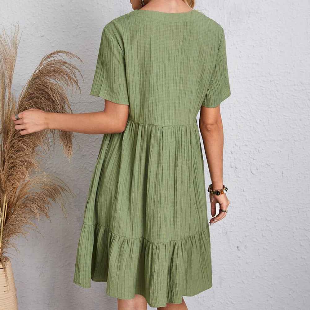 V-neck Short Sleeve Dress Summer Fashion Casual Loose Ruffled Dresses Beach Clothing Women - FIFI LONDON