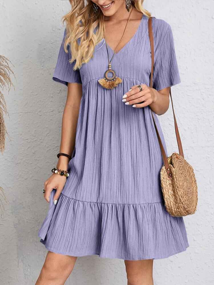 V-neck Short Sleeve Dress Summer Fashion Casual Loose Ruffled Dresses Beach Clothing Women - FIFI LONDON