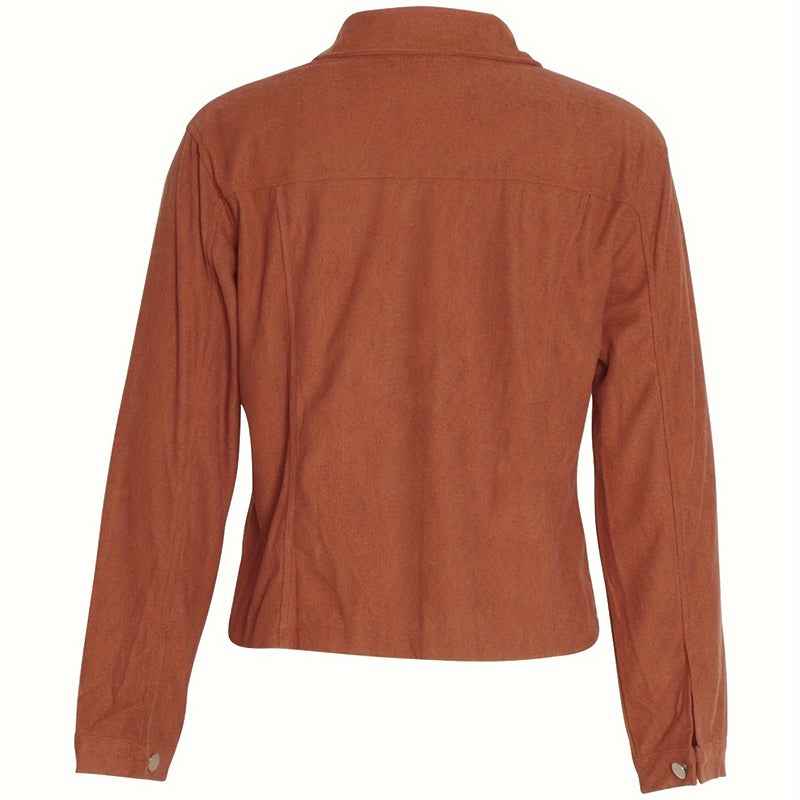 Women's Corduroy Long Sleeve Jacket - Casual Button-Up Coat With Flap Pockets, Fall & Spring Fashion Outerwear - FIFI LONDON