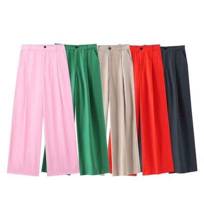 Women’s Casual Draped Pants shown front-on on model — Fifi London Summer collection
