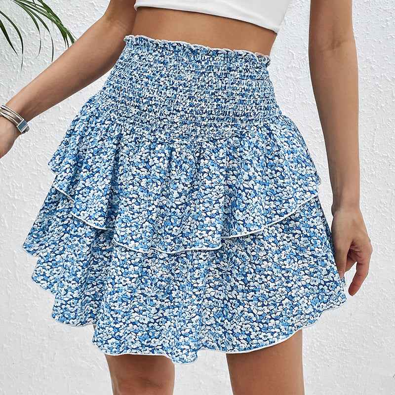 Floral smocked short skirt