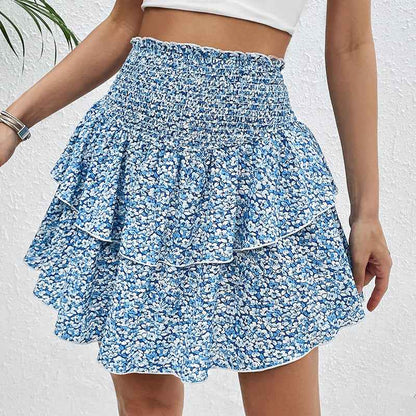 Floral smocked short skirt