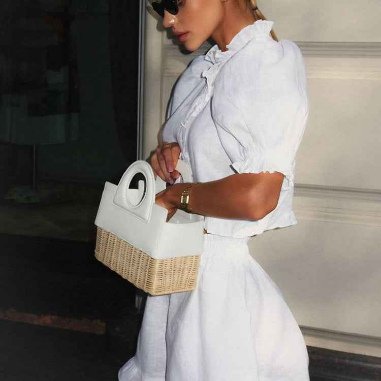 White Ruffled Linen-Blend Two-Piece Co-ord Set
