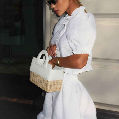 White Ruffled Linen-Blend Two-Piece Co-ord Set