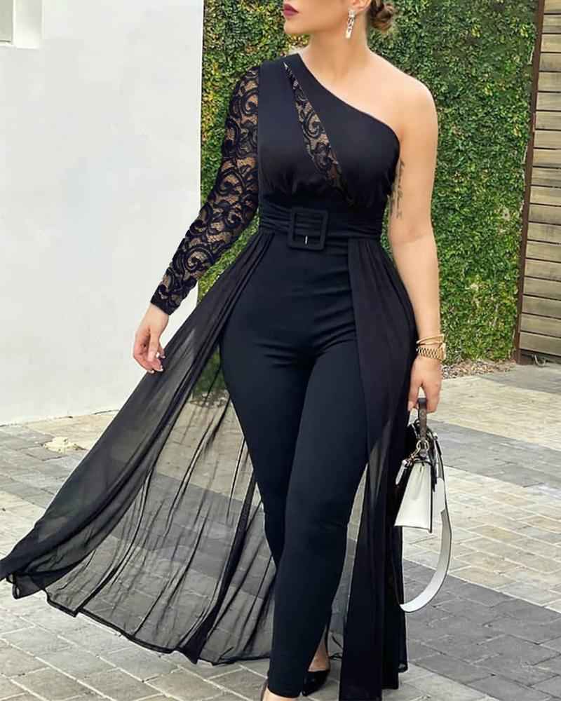 Lace Patchwork Asymmetrical Jumpsuit