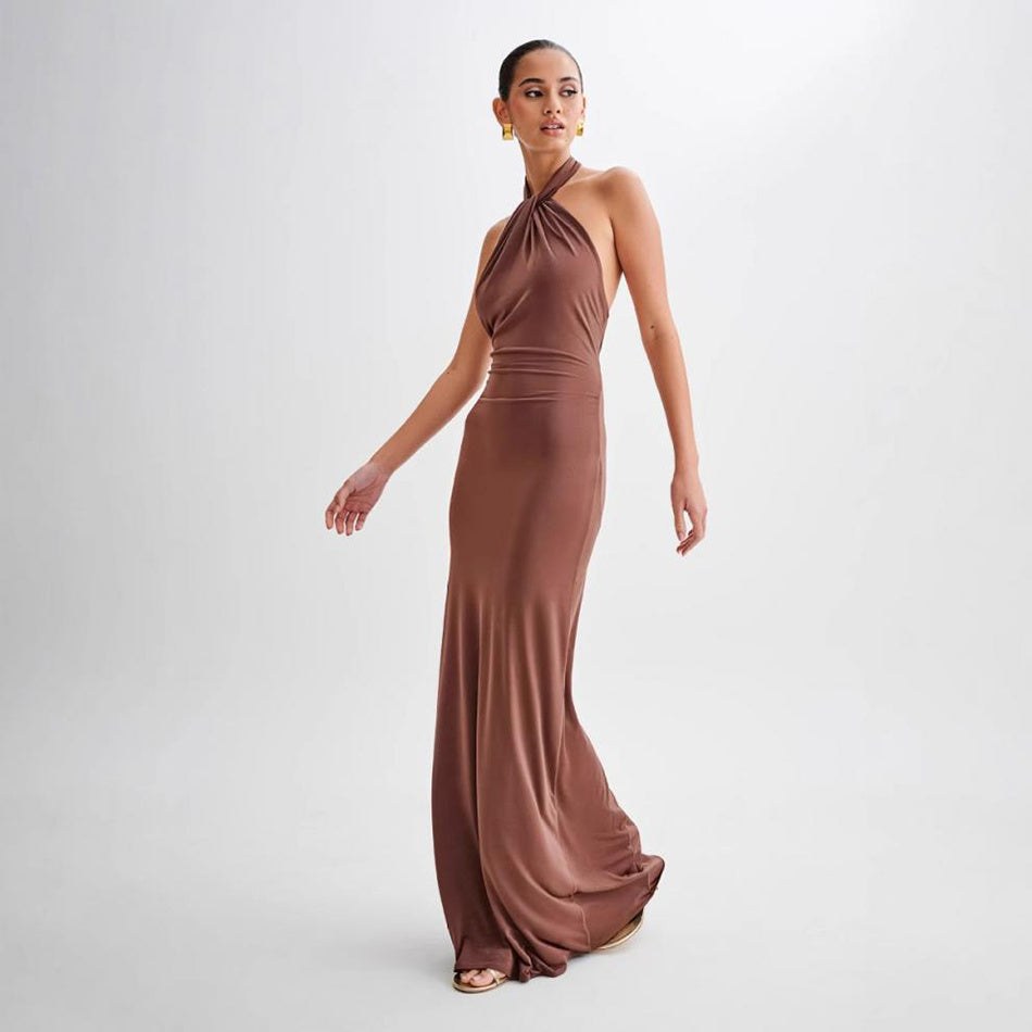 Elegant Bodycon Halter Maxi Dress – Backless Slim Fit - FIFI LONDON