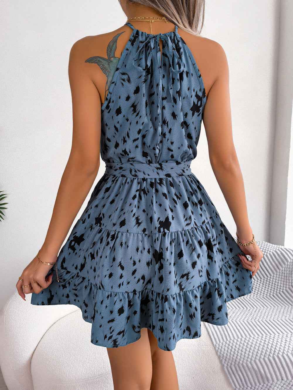 Women’s Ruffle Hem Midi Dress shown front-on on model — Fifi London Summer collection