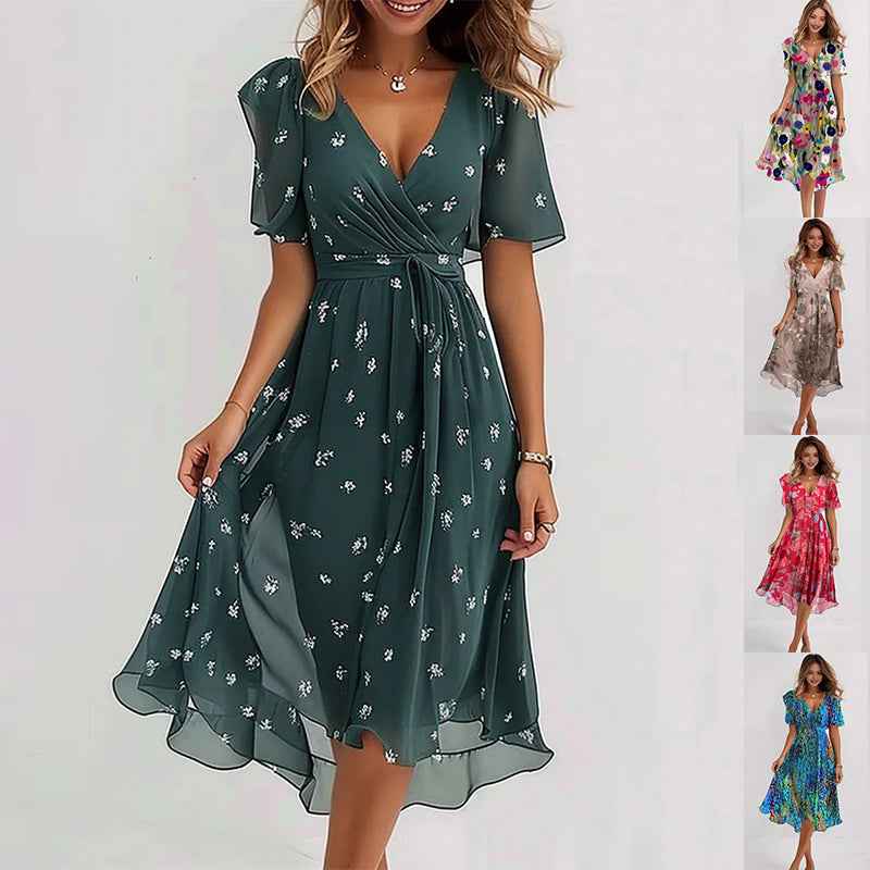 Chiffon printed V-neck dress