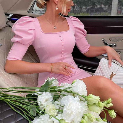 Elegant bubble sleeve midi dress