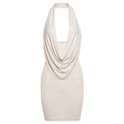 Sexy Halter Low Cut Backless Slim Fit Sheath Dress shown front-on on model — Fifi London Summer collection