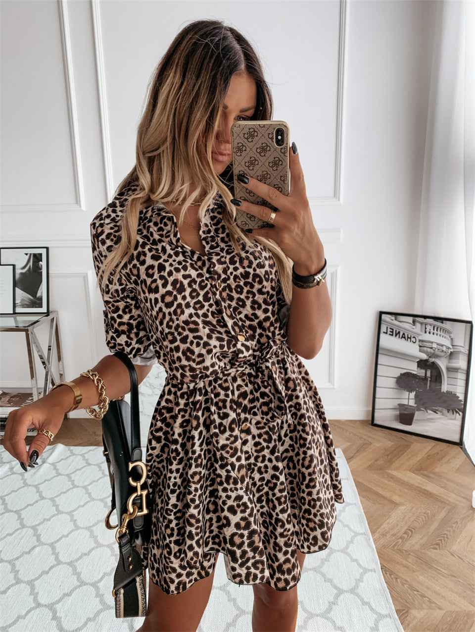 Women’s Floral Print Summer Dress shown front-on on model — Fifi London Summer collection