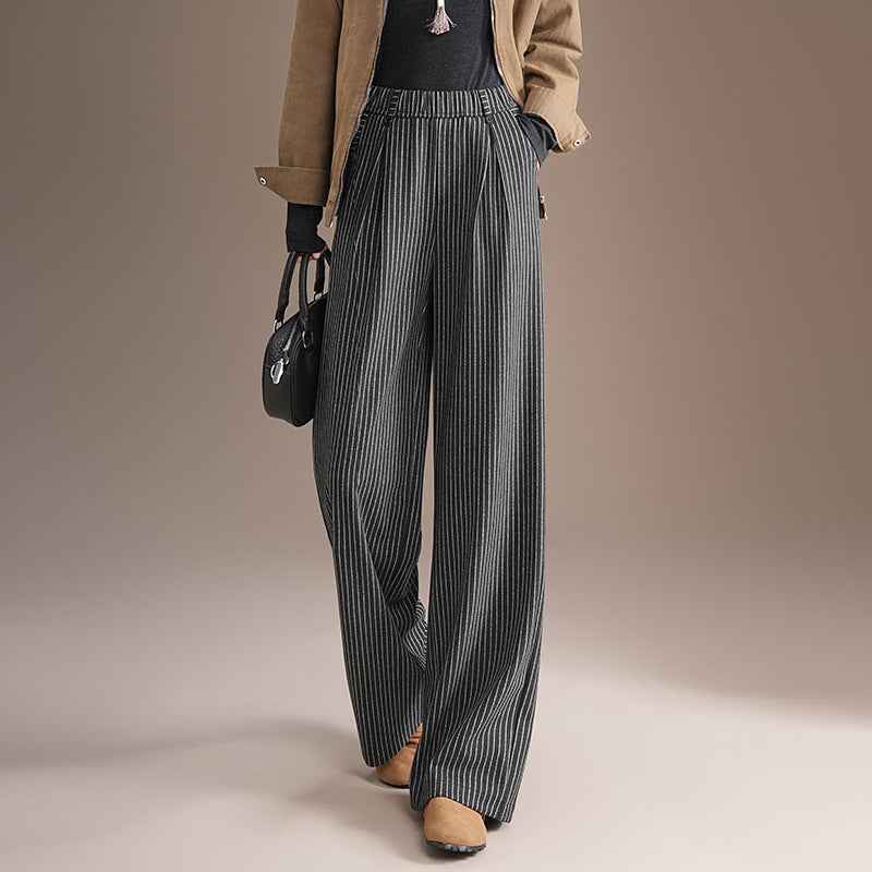 Women’s Loose Fashion Slimming Draping Straight Pants shown front-on on model — Fifi London Spring collection