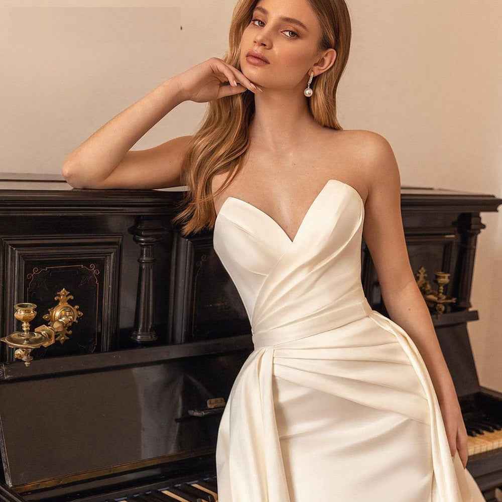 Satin Sheath Sexy Backless High Waist Slimming Trailing Two-Way Detachable shown front-on on model — Fifi London Autumn collection