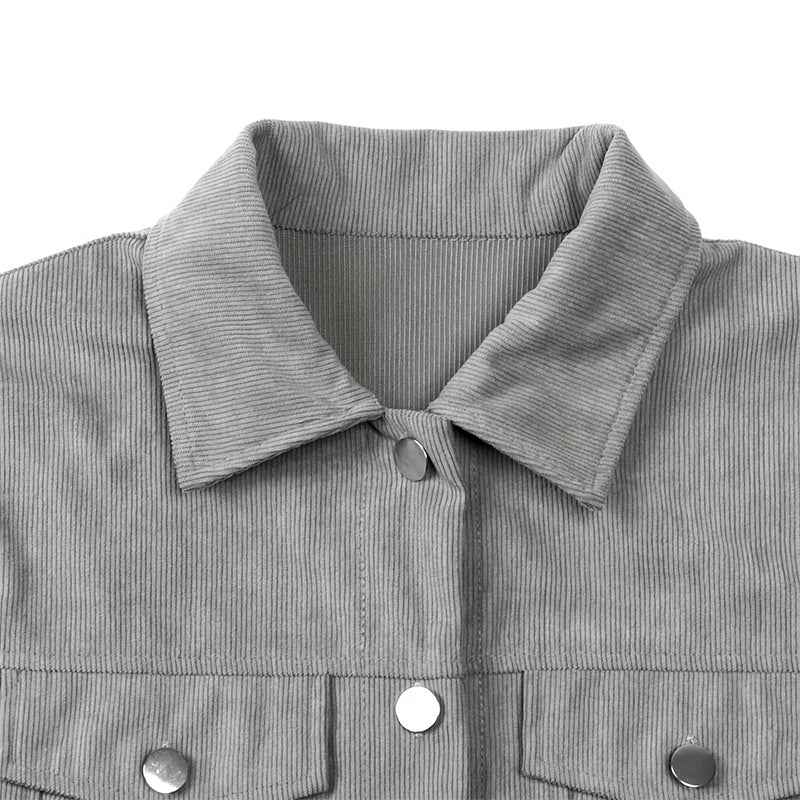 Women's Corduroy Long Sleeve Jacket - Casual Button-Up Coat With Flap Pockets, Fall & Spring Fashion Outerwear