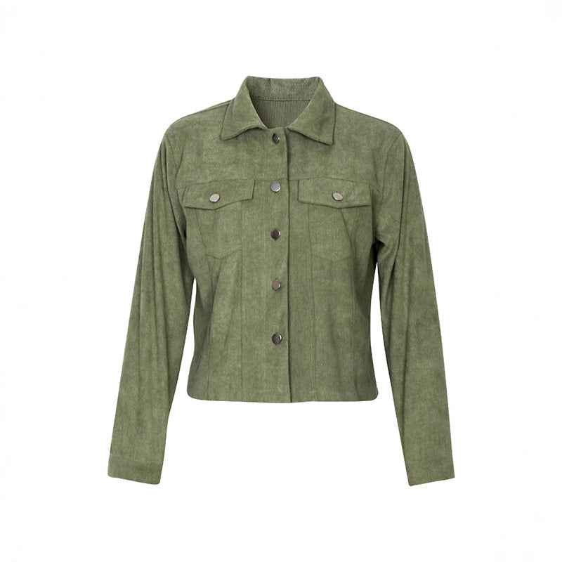 Women's Corduroy Long Sleeve Jacket - Casual Button-Up Coat With Flap Pockets, Fall & Spring Fashion Outerwear - FIFI LONDON
