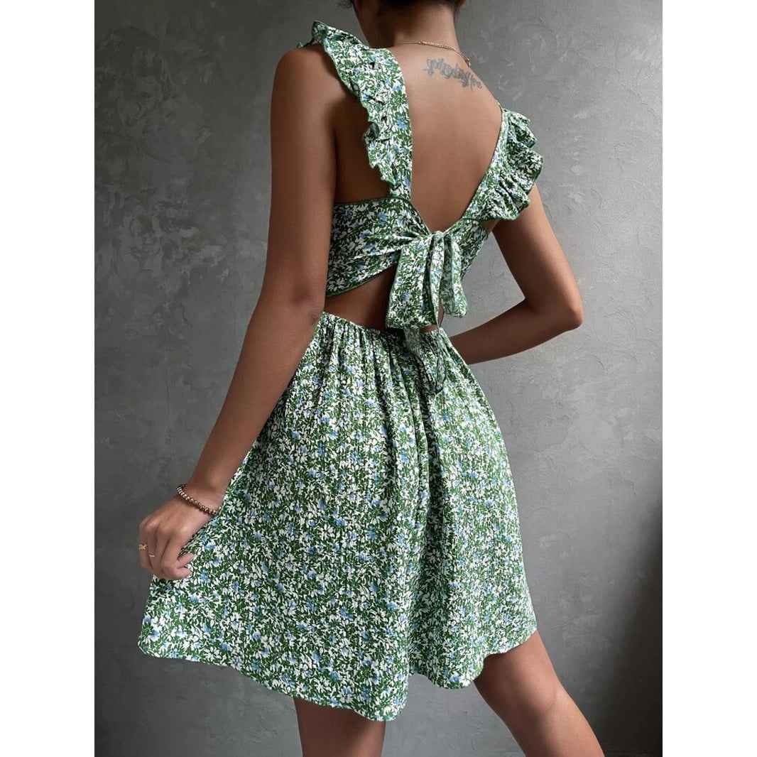 Square-neck ruffled summer dress 