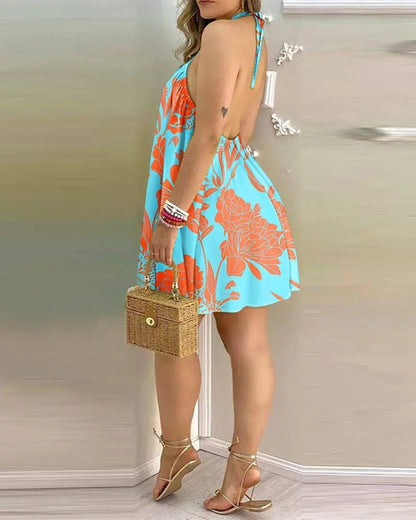 Printed Off-Shoulder Dress shown front-on on model — Fifi London Summer collection