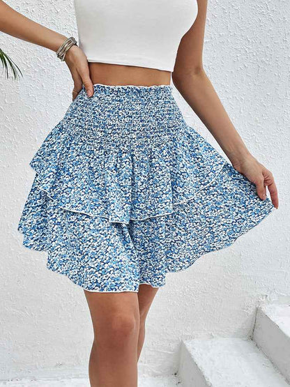 Floral smocked short skirt