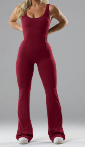 Slim Fit Hip Raise Jumpsuit shown front-on on model — Fifi London Summer collection