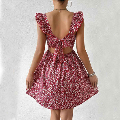 Square-neck ruffled summer dress 