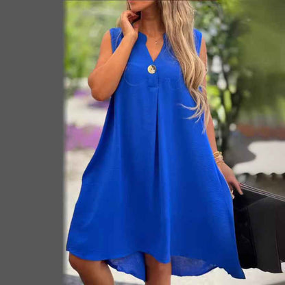 Solid color button detail dress 
