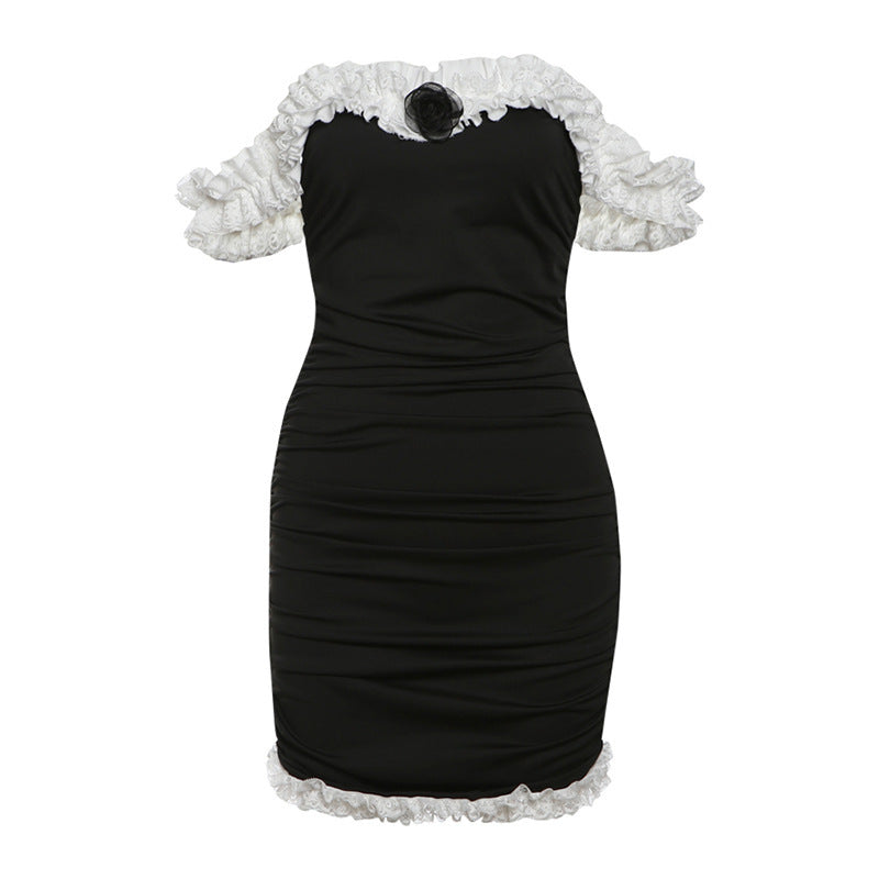 Off-neck ruffle hip dress