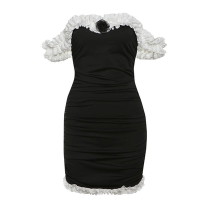 Off-neck ruffle hip dress