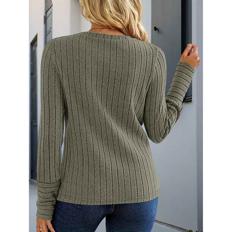 Women's 3 Pack Ribbed Knit Long Sleeve Shirts, Crew Neck Casual Stretch Tees, Basic Comfortable Tops