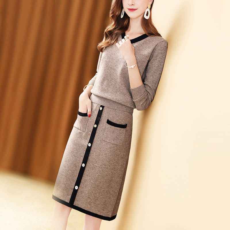 Sweater Suit Skirt Two-piece Suit Fashion All-matching Slimming Knitted Women