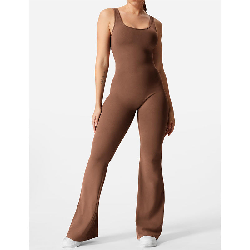 Slim Fit Hip Raise Jumpsuit shown front-on on model — Fifi London Summer collection