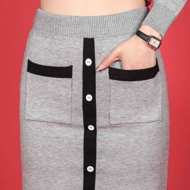 Sweater Suit Skirt Two-piece Suit Fashion All-matching Slimming Knitted Women