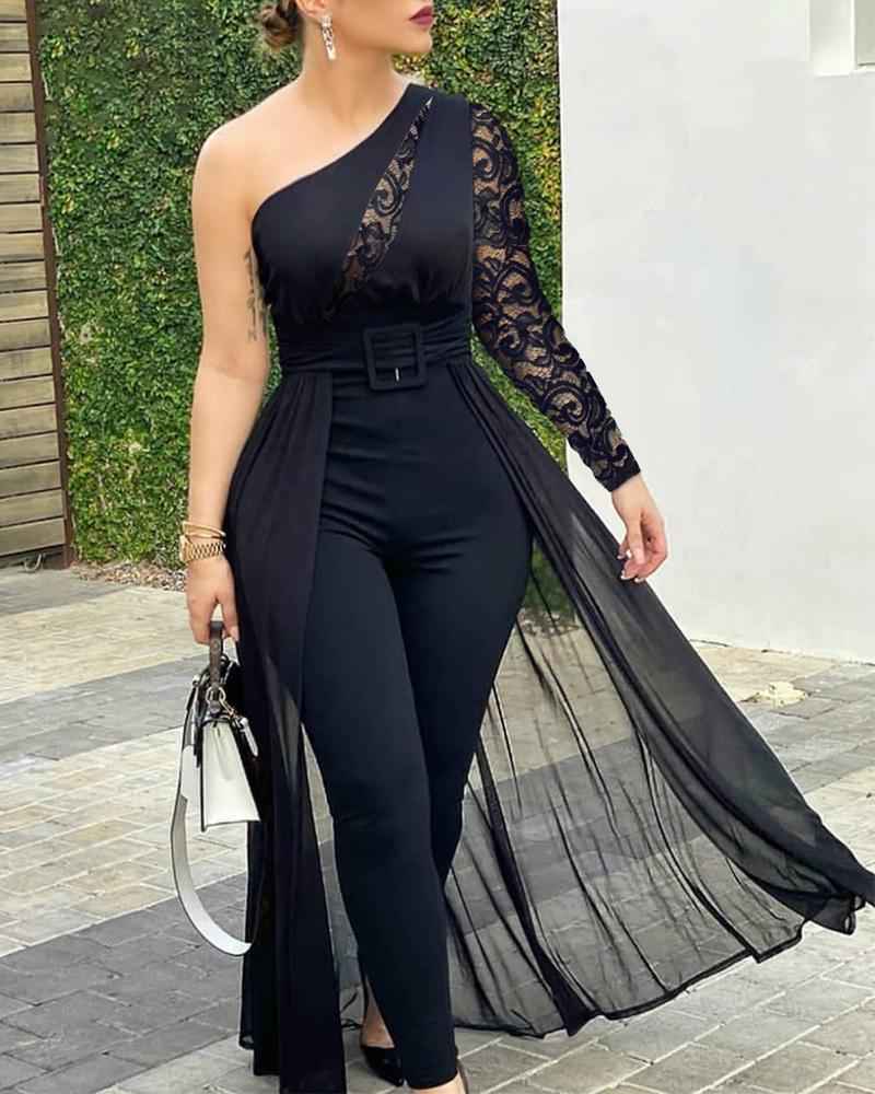 Lace Patchwork Asymmetrical Jumpsuit