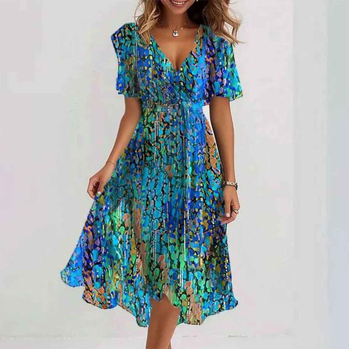 Chiffon printed V-neck dress