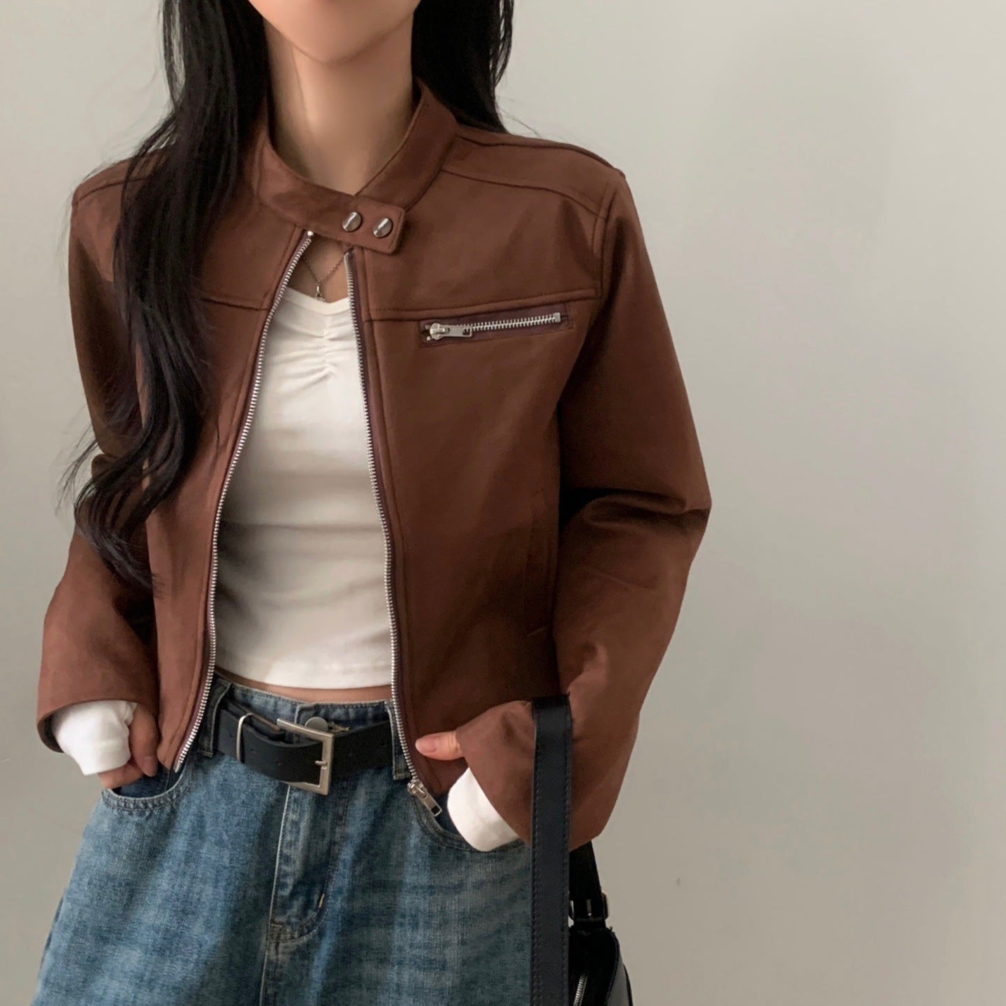 High waist biker jacket
