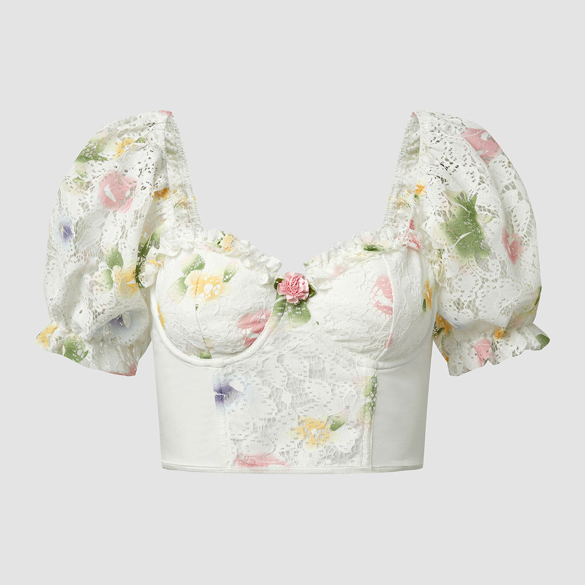 Sexy Street Backless Hot Girl Puff Sleeve T-Shirt shown front-on on model — Fifi London Summer collection