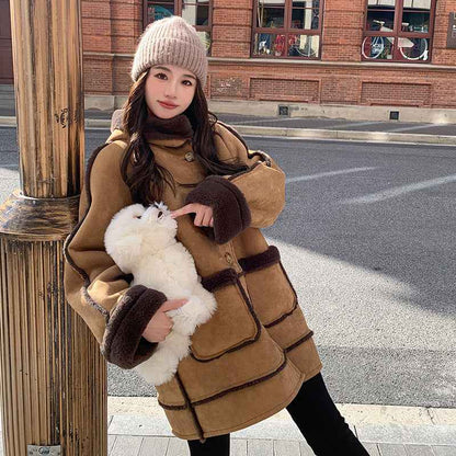 Women’s Faux Fur Winter Coat shown front-on on model — Fifi London Winter collection