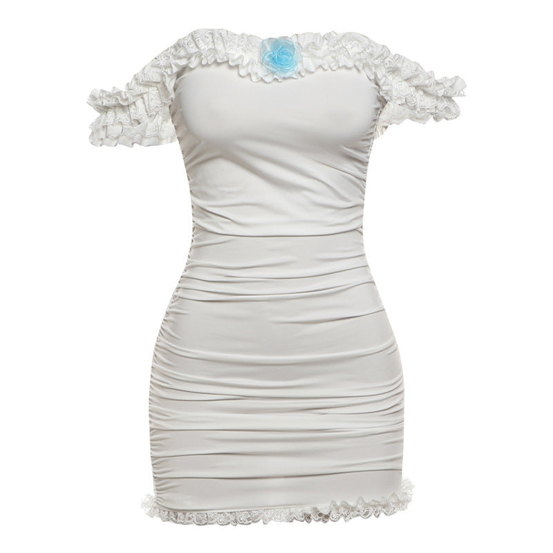 Off-neck ruffle hip dress