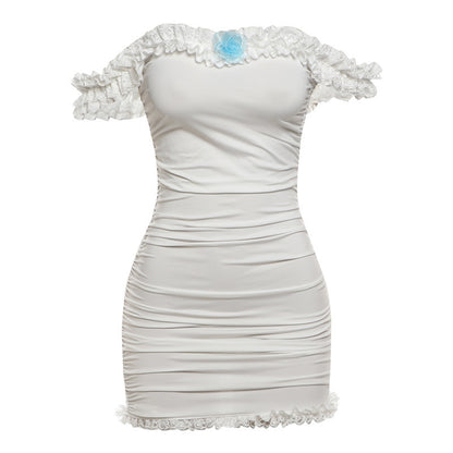 Off-neck ruffle hip dress
